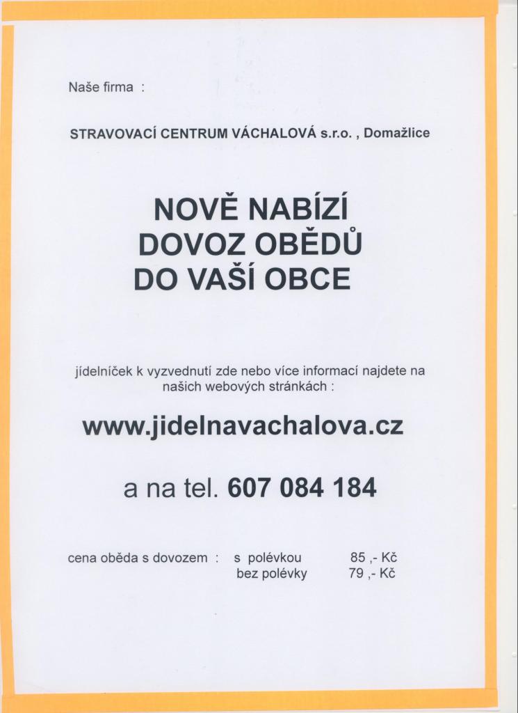 Dovoz obědů do obce